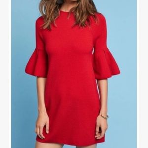 Anthropologie Moth Red Bell Sleeve Sweater Dress
